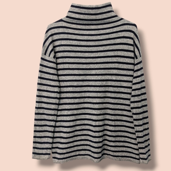 Vince Grey Black Stripe Wool Cashmere Long Sleeve Turtleneck Sweater Essential - Picture 2 of 11